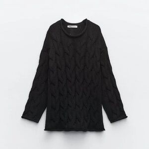 Zara Black Cotton Blend Vented Cable Knit Sweater. Size S